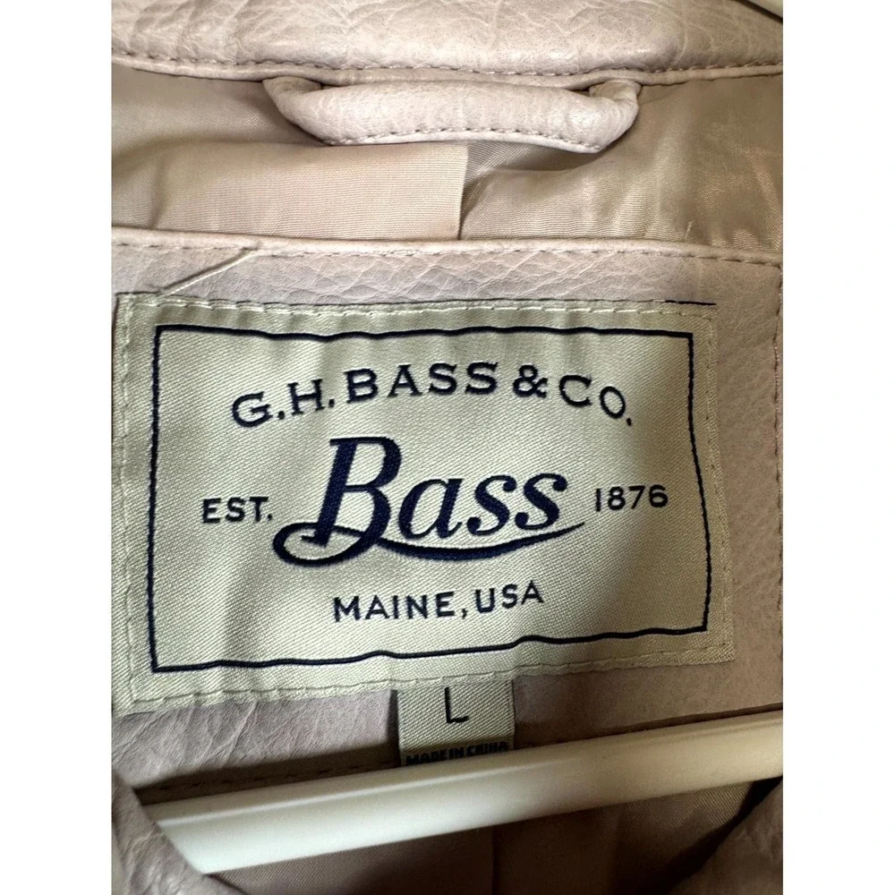 G.H. Bass & Co. Motorcycle Jacket Womens L Cream Stretch Lined Full‎ Zip Winter